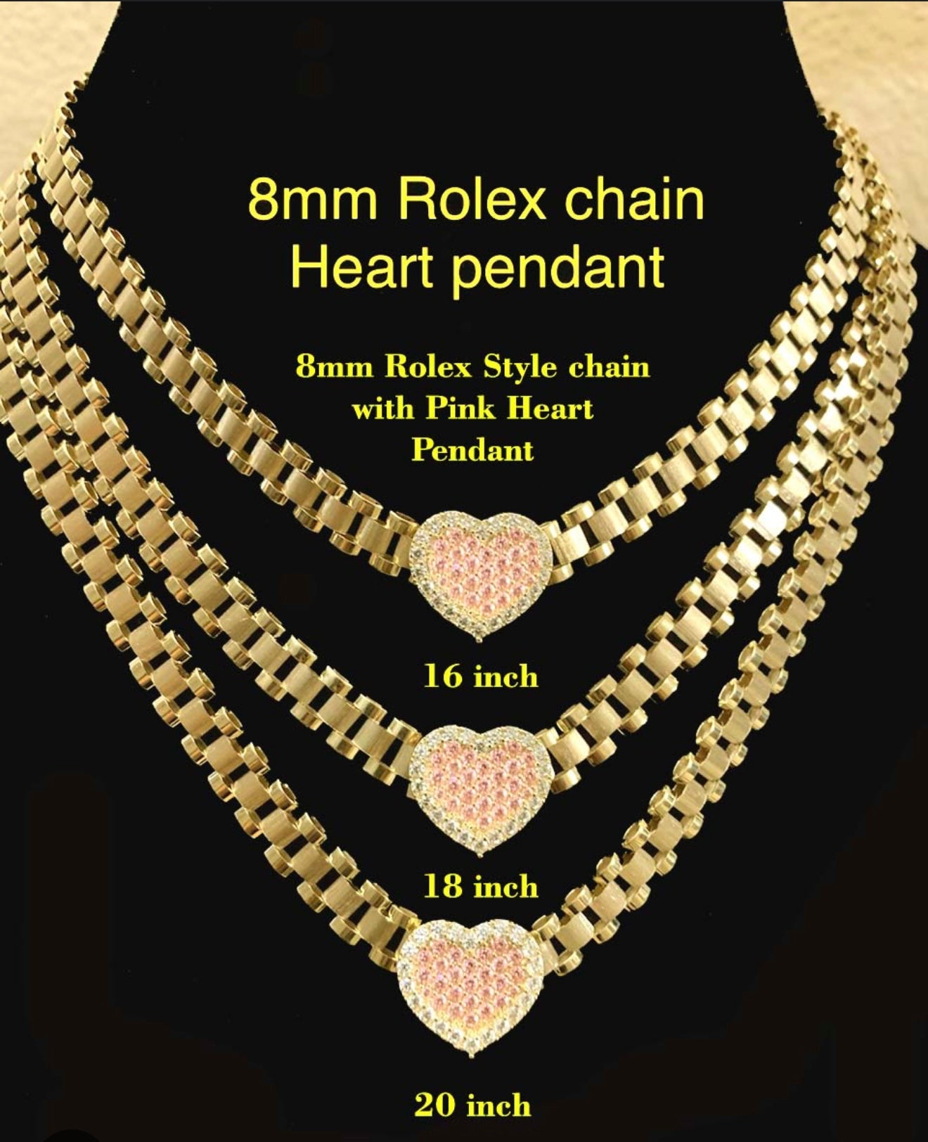 Pink Heart Charm Rolex Chain