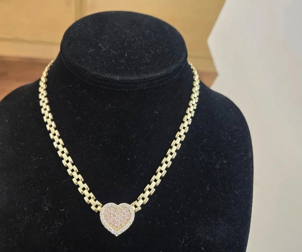 Pink Heart Charm Rolex Chain