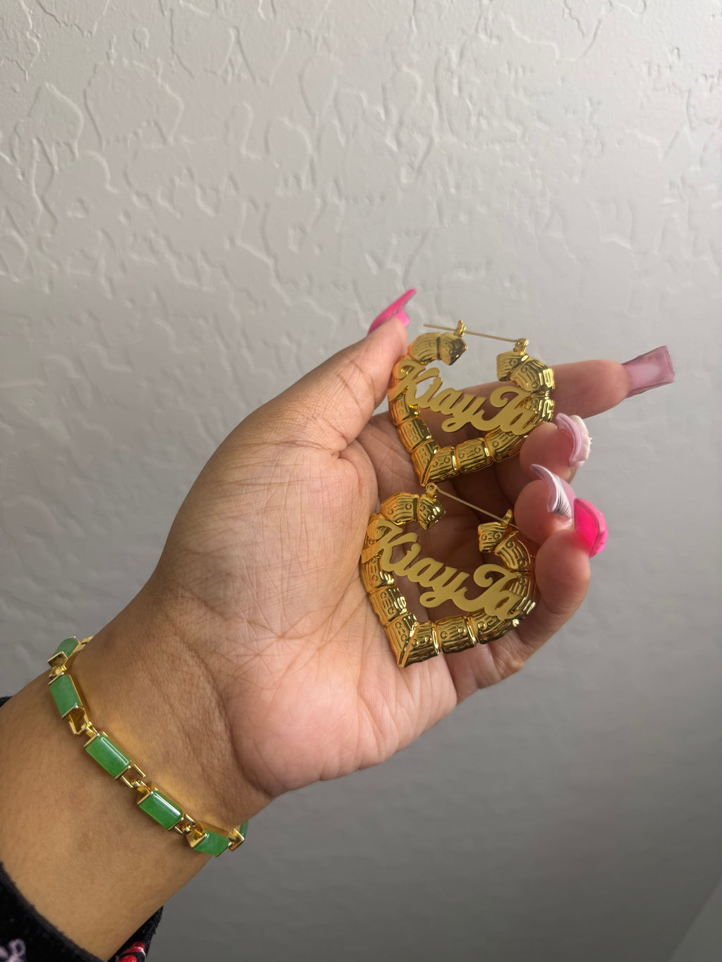 Heart name bamboo hoops