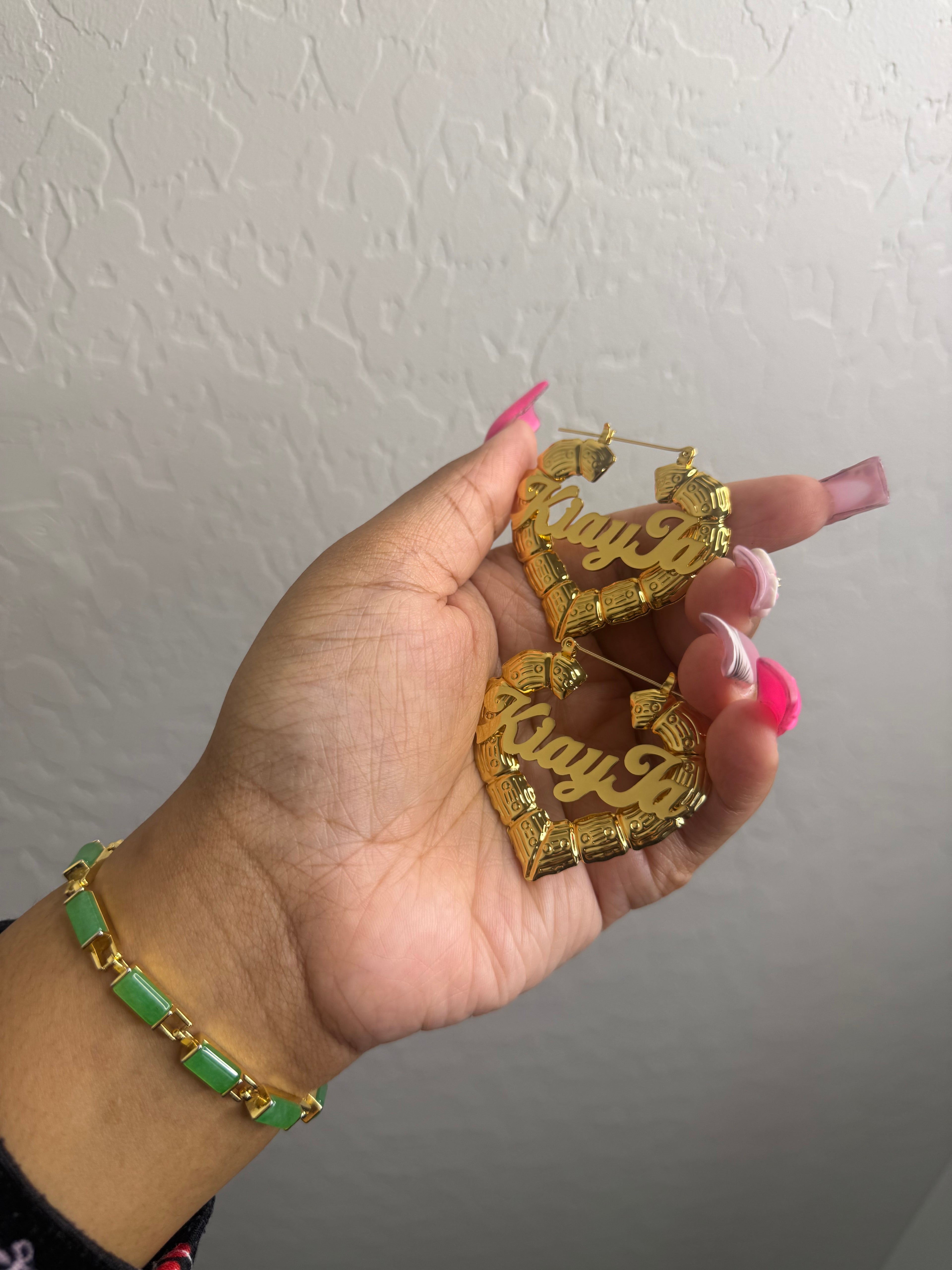 Heart name bamboo hoops