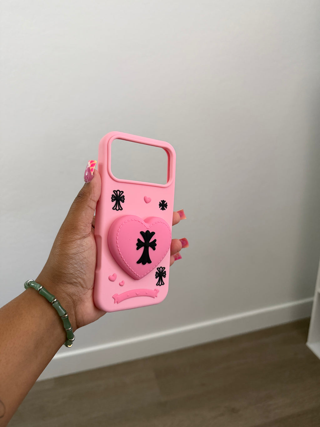 Pink Chrome Heart Phone Case