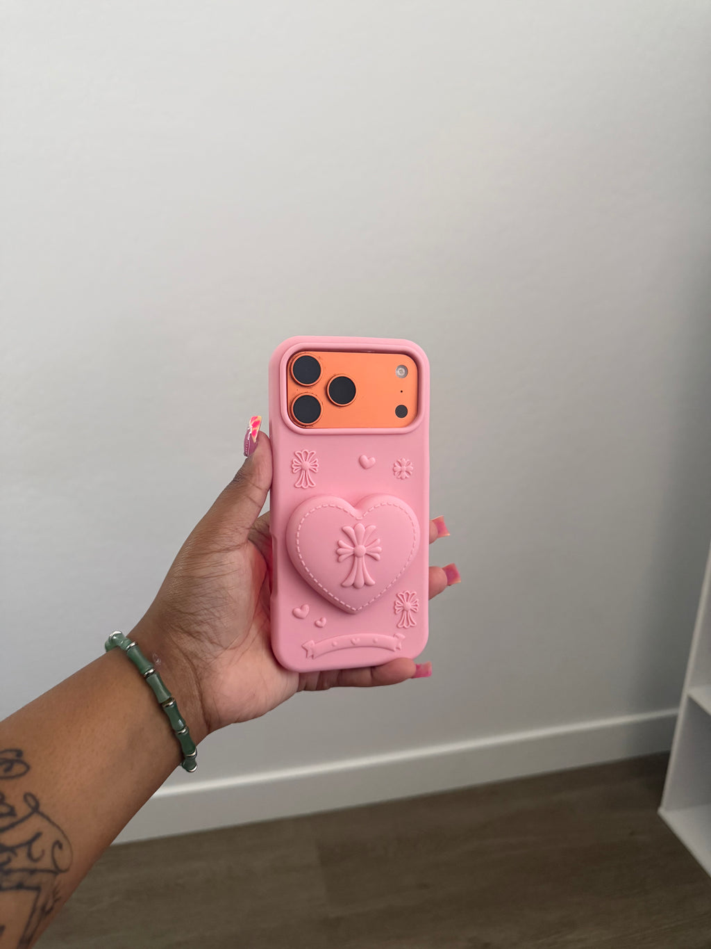 Pink Chrome Heart Phone Case